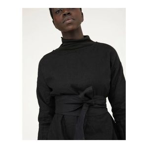 Elizabeth Suzann Asawa Tie Belt, OS, Black Linen